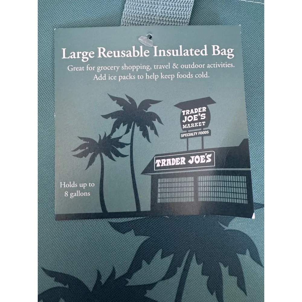Trader Joes Large Reusable Insulated Bag Teal Navy 8 Gallon 1967 Pasadena 79538